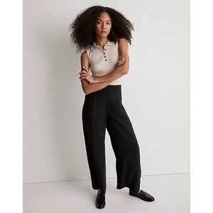Madewell Wide Leg Pants Womens Size 6 Black Harlow High Rise Ankle Pleated NWT